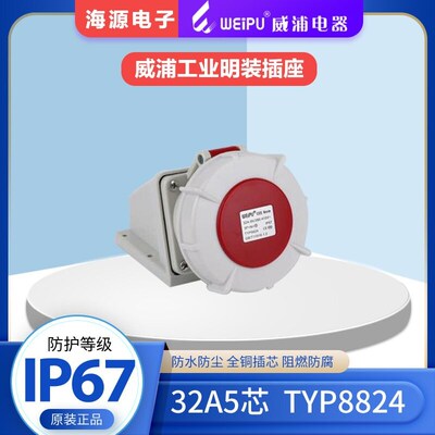 WEIPU威浦TYP8824防水航空插头工业明装插座32A5芯380V3P+N+EIP67