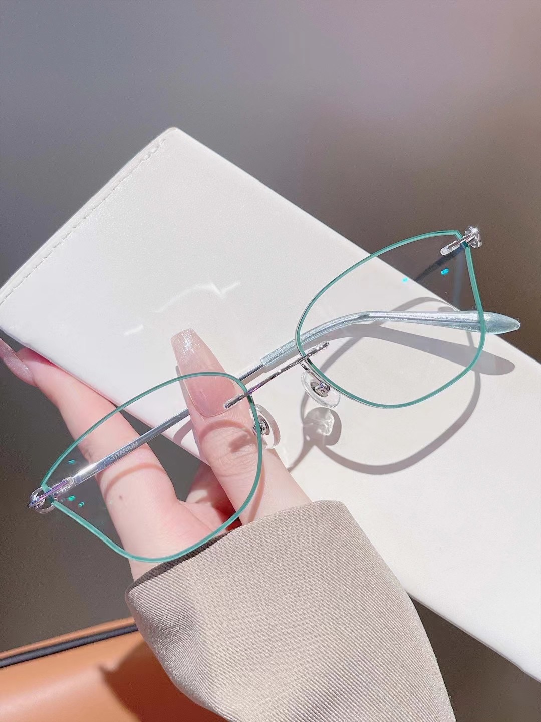 珐琅彩无框钻石切边女款配平光防蓝光高度数国风时尚定制成品眼镜