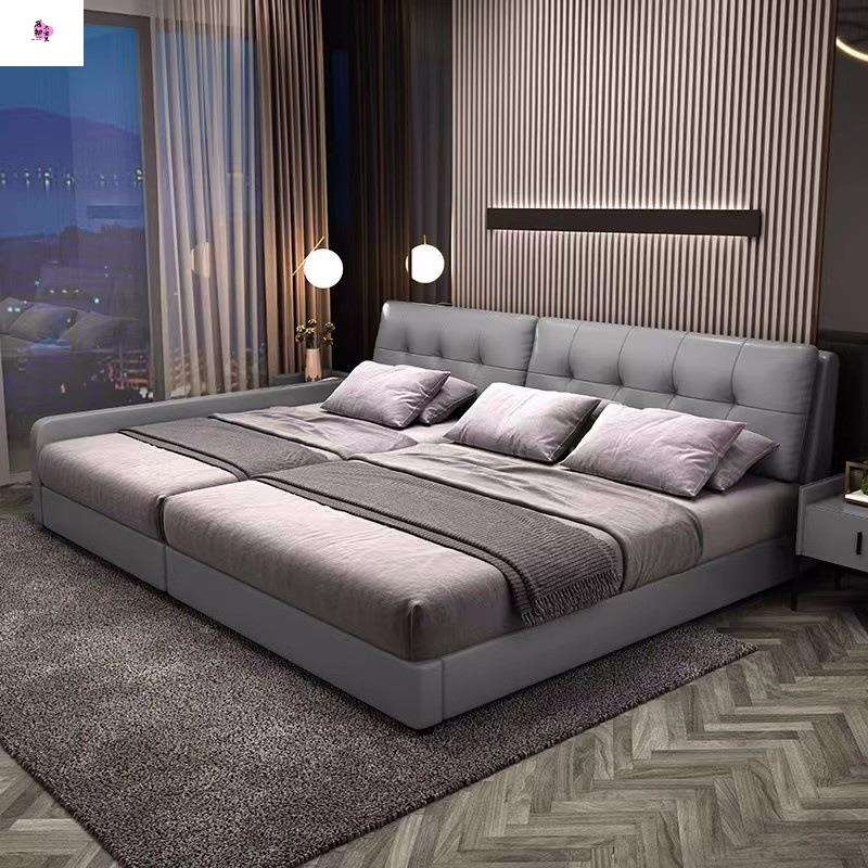 二胎亲子床主卧大床榻榻米床简约现代一家四口拼接床双人布艺婚床