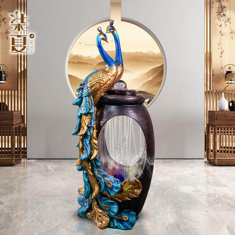 直发创意欧式客厅孔雀流水摆件电视柜背景喷泉家居水景工艺品