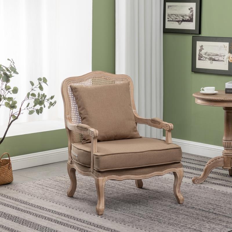 9W美式乡村藤编实木沙发单人休闲椅小户型老虎椅做旧沙发椅洽谈椅