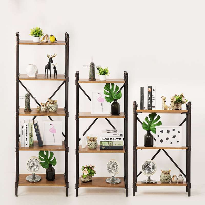 美式复古铁艺书架置物架客厅工业风轻奢实木收纳架子多层落地书