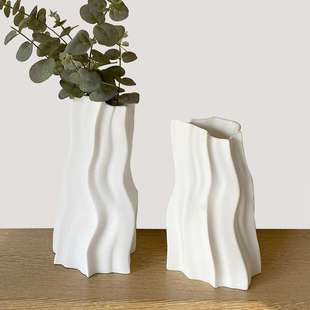 简约抽象线条白色寒川花器餐厅客厅玄关台面样板间现代花瓶