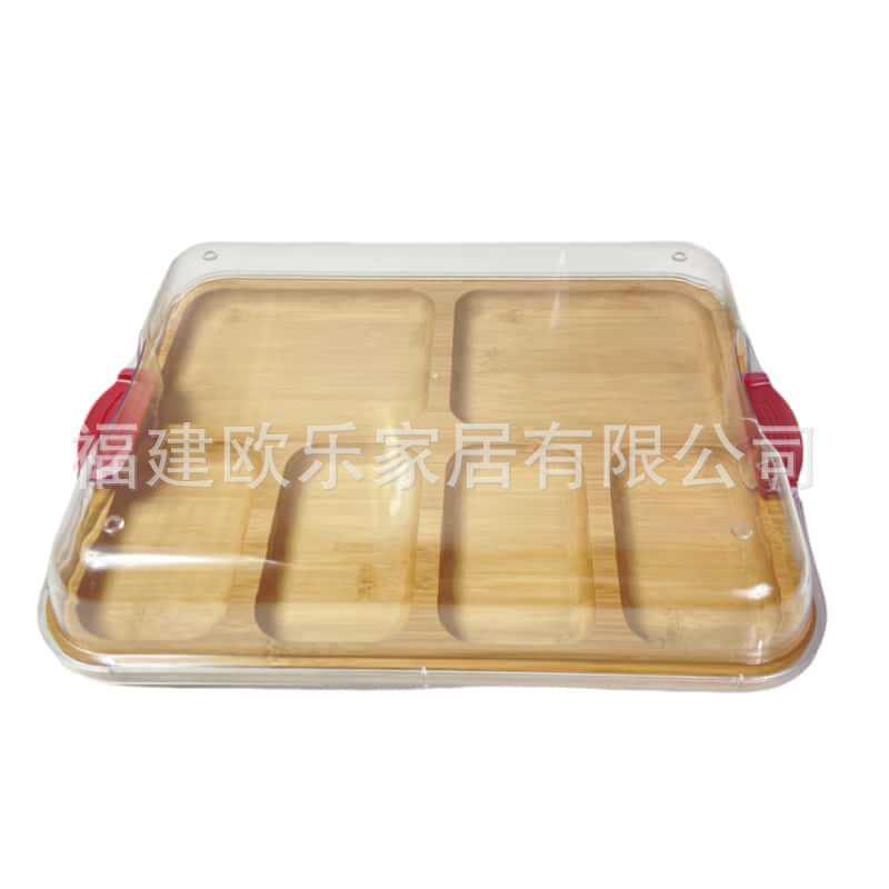 现货竹制餐盘透明提手盖子野餐芝士盘带卡扣分格熟食盘盒奶酪砧板