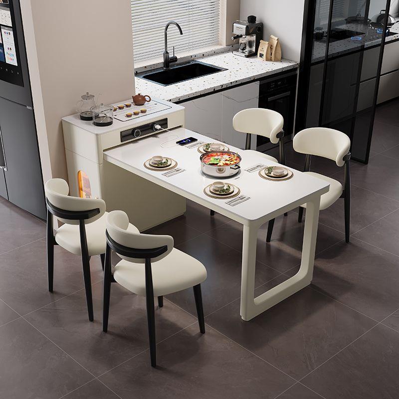 现代简约实木岛台餐桌一体奶油风轻奢岩板茶桌子可伸缩家用小户型