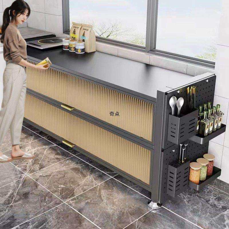 厨房操作台置物架落地多层收纳碗柜多功能微波炉橱柜餐边储物柜子
