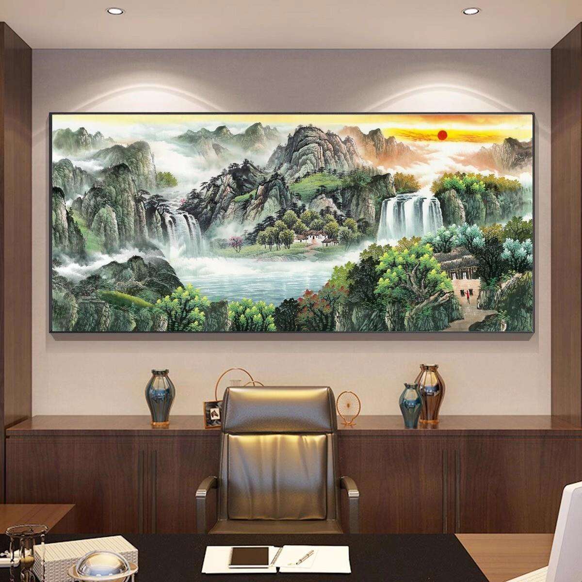 办公室励志牌匾风景国画装饰画名人书法字画客厅挂画沙发背景壁画