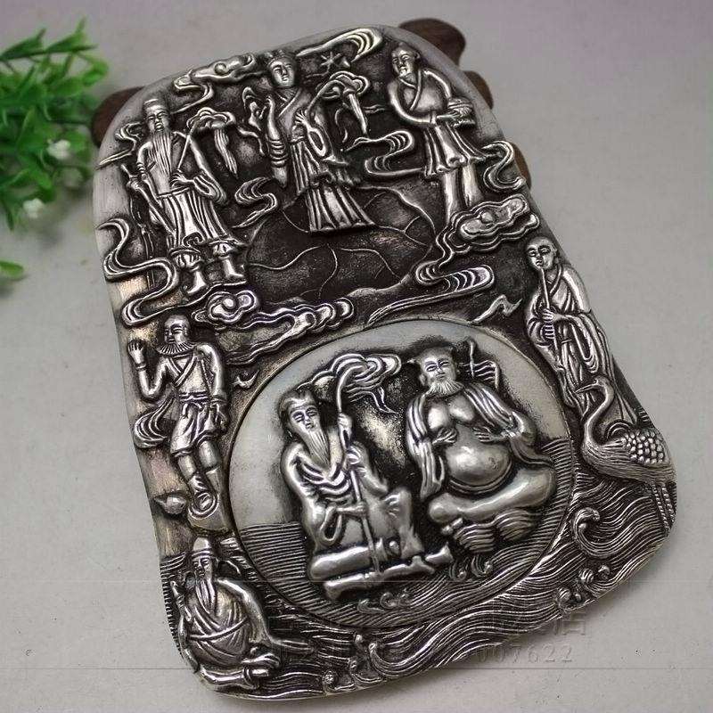 文化用品文房四宝收藏复古图花纹铜制白铜砚台