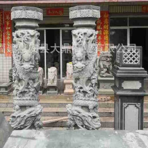 福建泉州青石双龙柱石雕