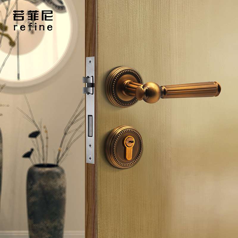 法式门锁卧室房门锁室内木门把手古铜色欧式分体锁简易磁吸静音锁