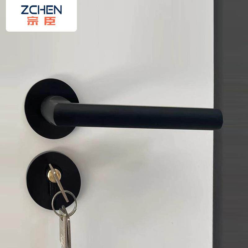 锁具室内家用静音锁黑色美式分体磁吸锁手柄门把手门拉手锁芯门锁