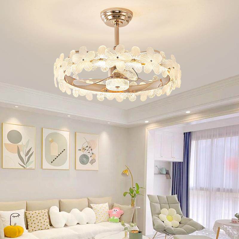 现代简约轻奢法式主卧室房间吸顶灯2024新款水晶卧室风扇灯吊扇灯
