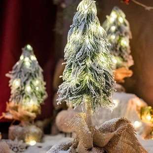 小型雪景圣诞树桌面摆件带灯发光喷雪圣诞节装饰品商场装饰道具软