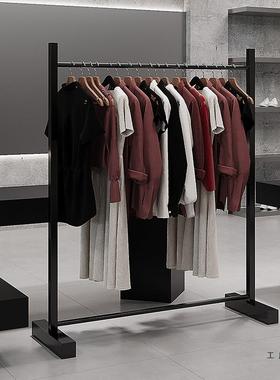 服装店展示架黑色方管落地式陈列挂衣杆女装店中岛不锈钢男装货架