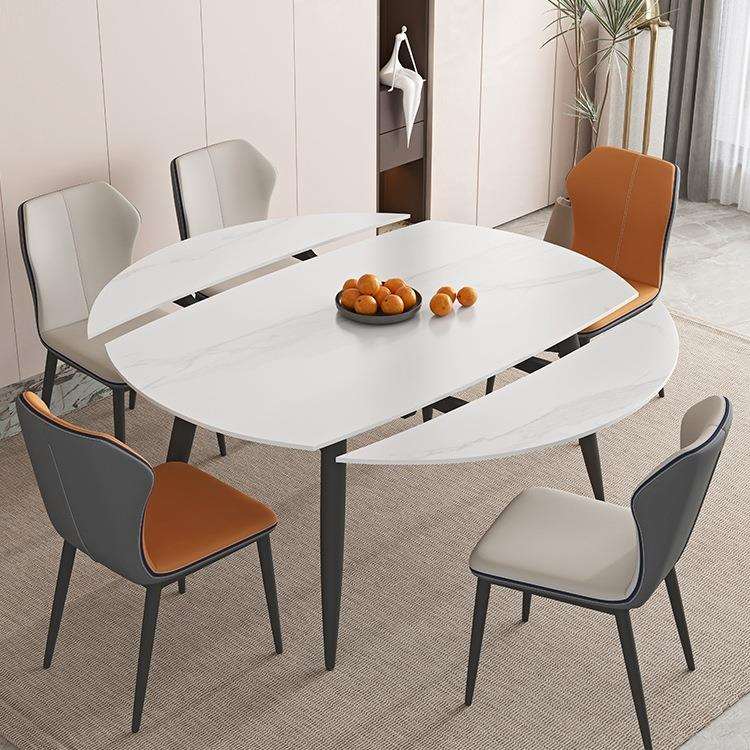 伸缩岩板餐桌家用小户型现代简约可变圆形实木餐桌椅组合方圆两J&
