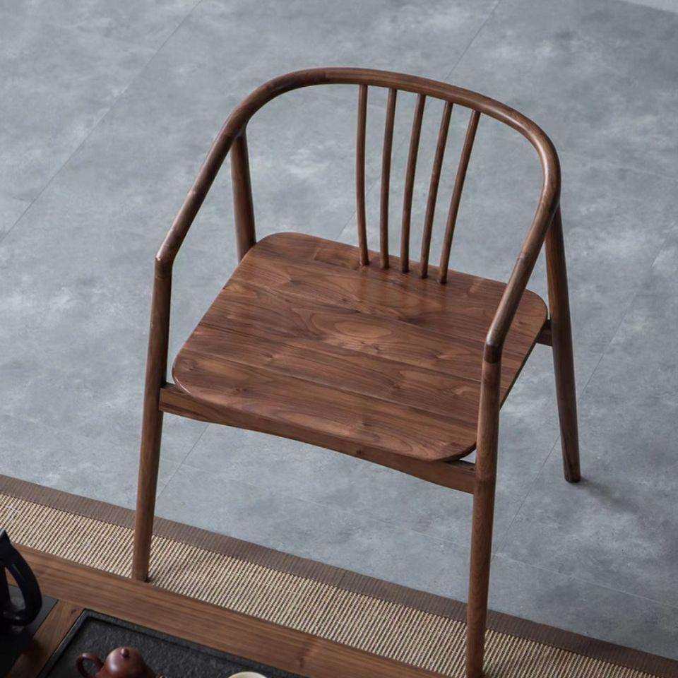 新中式黑胡桃木圈椅全实木茶椅围椅官帽椅仿古中式茶桌座椅休闲椅