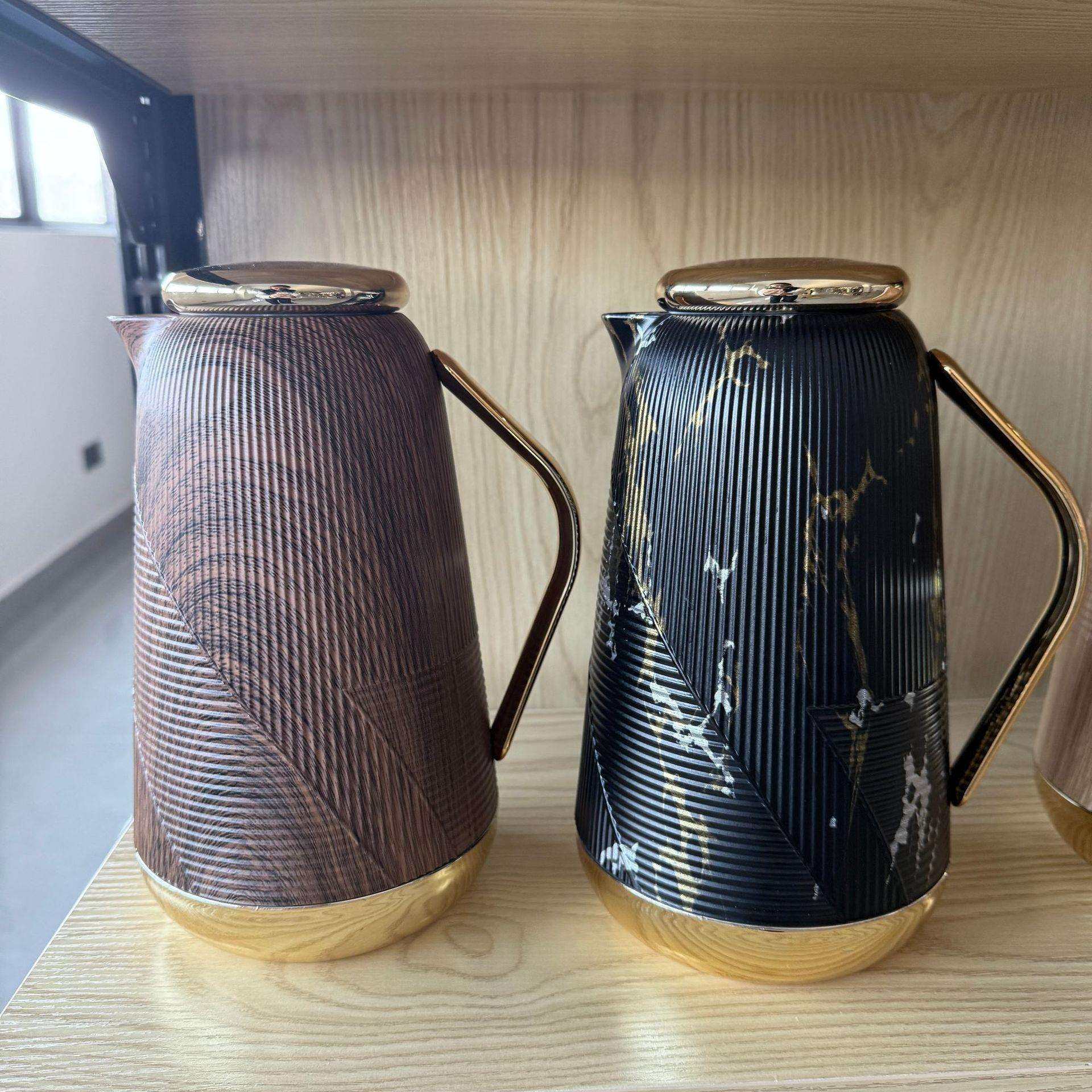 欧式轻奢镀金条纹保温壶家用1L大容量玻璃保温瓶中东高颜值热水壶