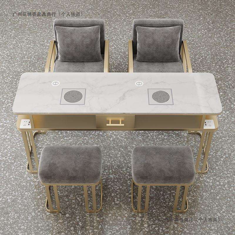 轻奢美甲桌仿大理石面吸尘器单人双人三人桌椅子网红桌椅组合套装