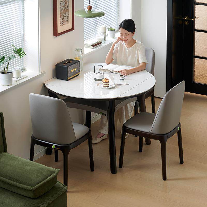 M&岩板方桌可变圆桌正方形家用小户型折叠餐桌现代简约轻奢桌子两