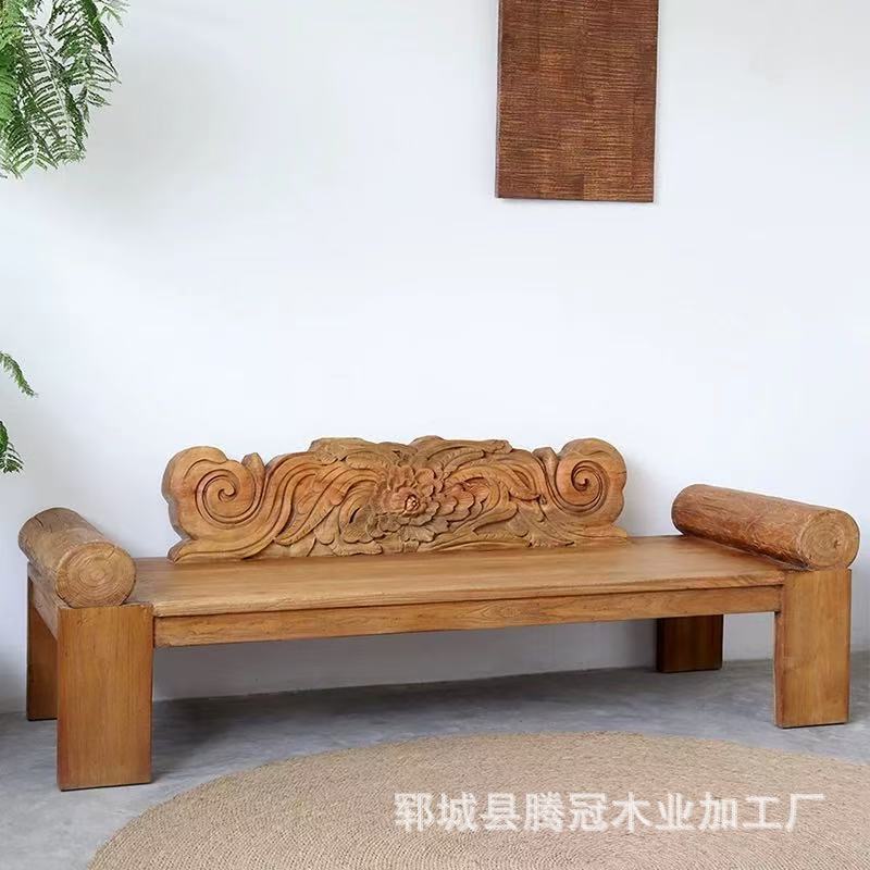 新中式雕花罗汉床实木打坐贵妃榻休闲躺椅民宿酒店长椅诧寂风家具