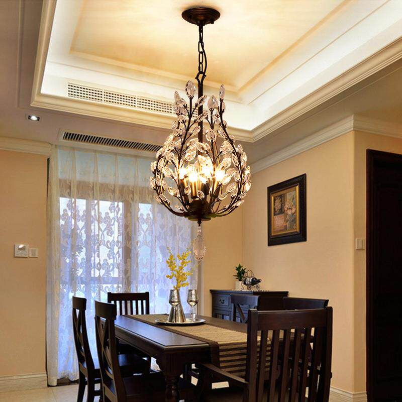 美式餐吊灯乡村餐桌复古蜡烛水晶饭厅过道卧室三头吧台餐厅小吊灯