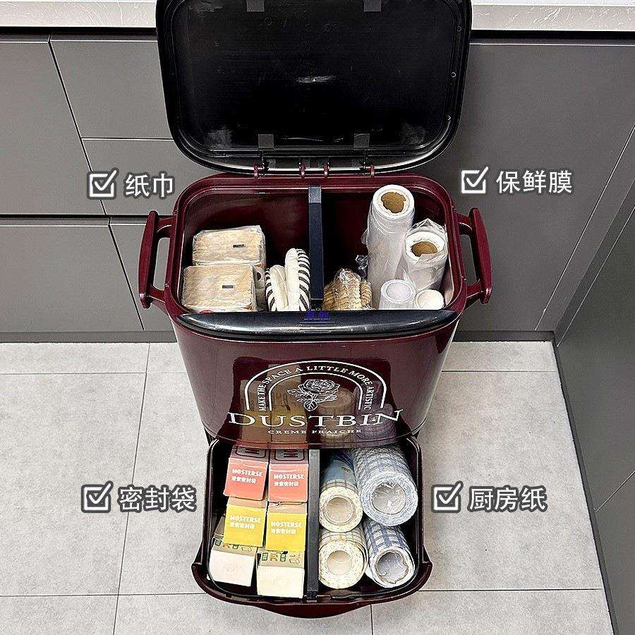 厨房垃圾桶家用按压式厨余垃圾干湿分离隔断大容量厨房用品收纳箱