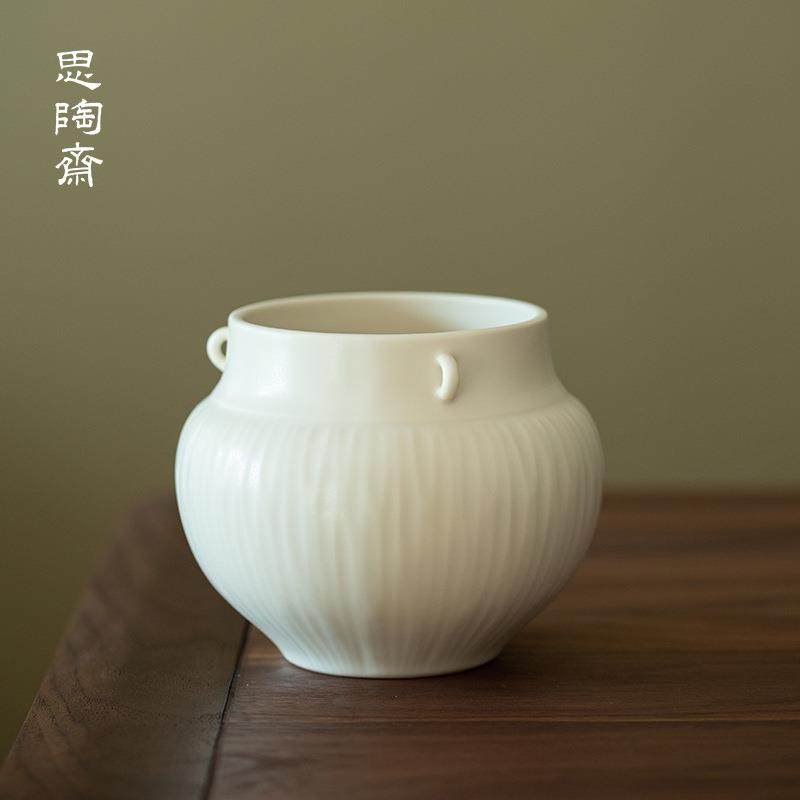 思陶斋惜白茶洗大号家用陶瓷笔洗茶碗茶渣缸茶具配件洗杯碗茶渣桶