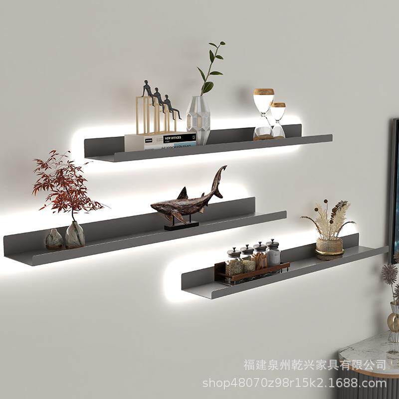 铁艺带灯金属隔板展示架简约壁挂书架产品发光一字层板墙上置物架