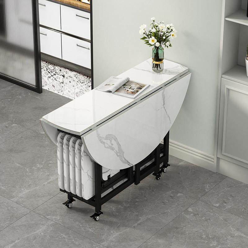 圆形岩板折叠餐桌椅小户型多功能可伸缩大圆桌家用吃饭桌子折叠桌