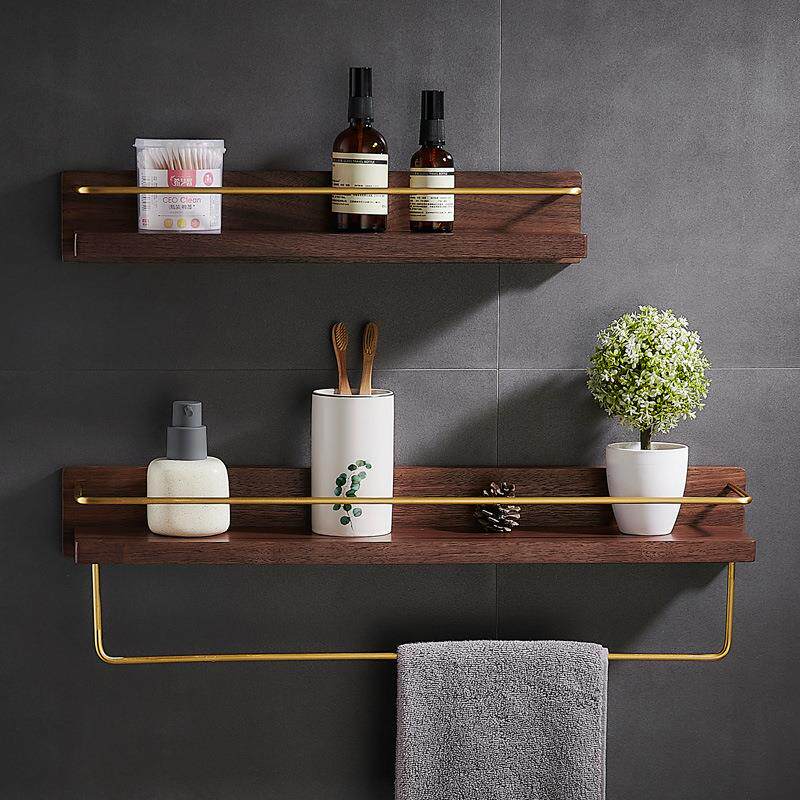 木质卫生间置物架免打孔壁挂式浴室厕所装饰实木收纳浴室架毛巾架