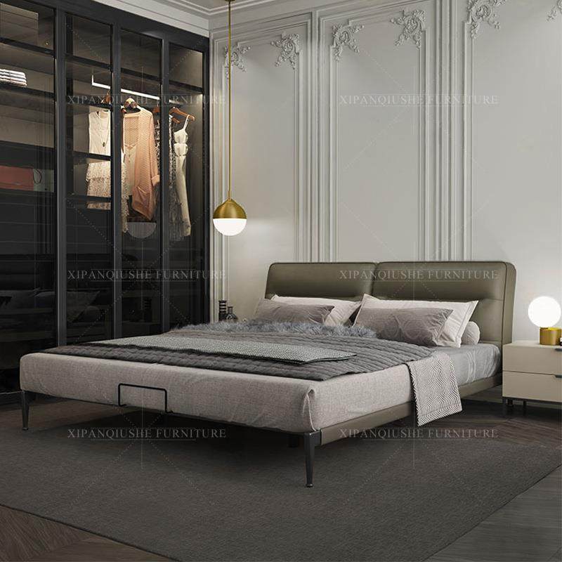 北欧皮床真皮床主卧现代简约意式极简1.8m双人床齐边小户型轻奢床