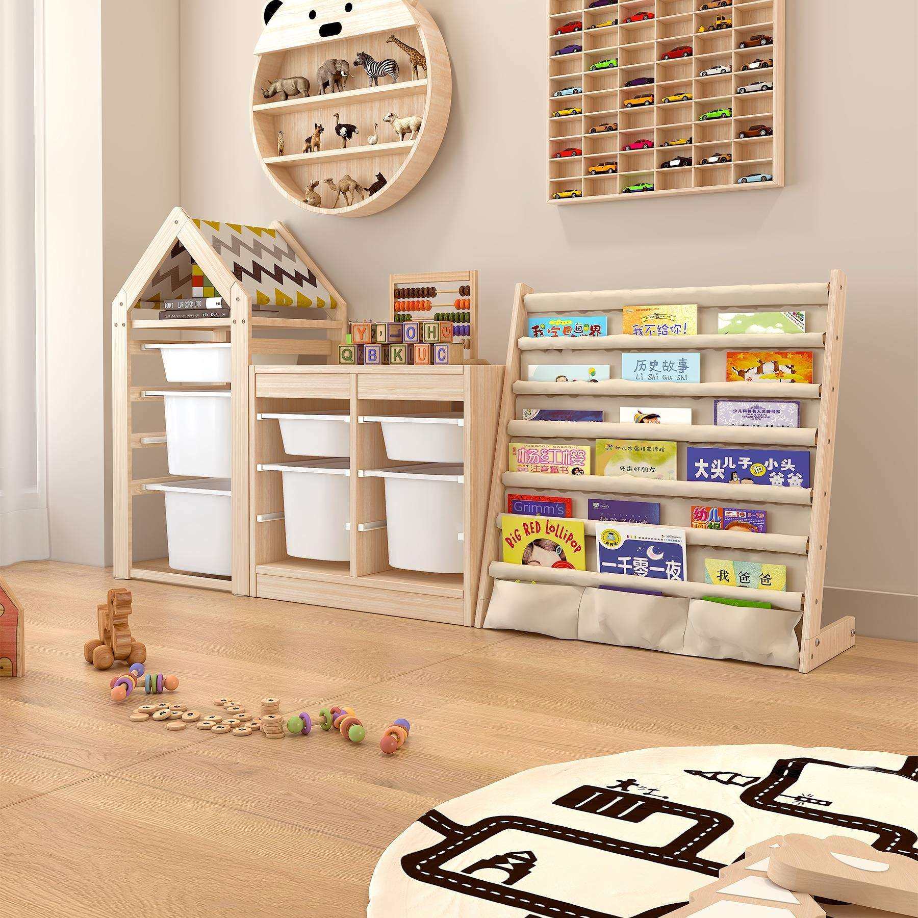 蘑菇森林儿童书架实木宝宝家用阅读角布置落地多层布艺幼儿绘本架,电子元器件市场,其它元器件,淘宝优惠券,粉丝福利购,淘宝优惠卷