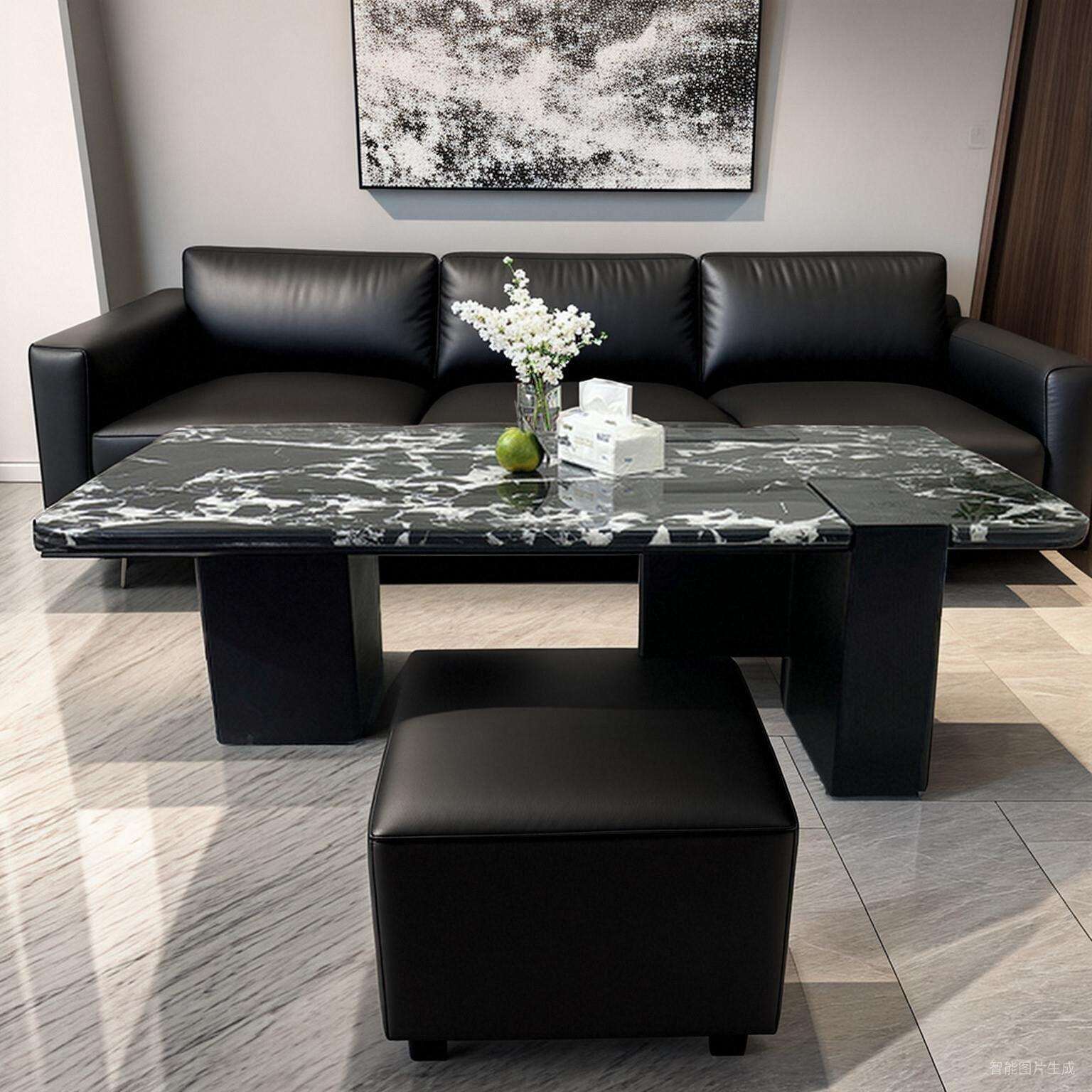 意式现代简约客厅家用小户型大理石方形茶几个性实木茶几边几