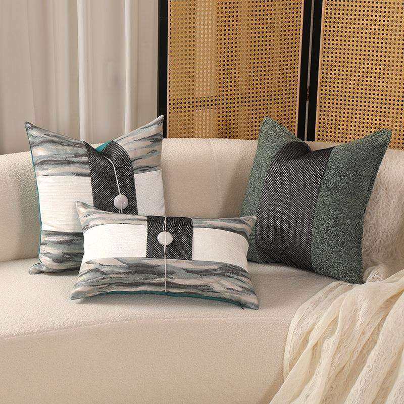 新中式国风抱枕套绿色系中古风拼色客厅沙发装饰腰枕靠垫套