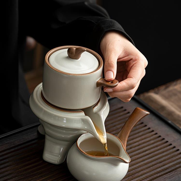 唐丰汝窑自动茶具套装2025新款家用功夫懒人泡茶旋转泡茶壶无