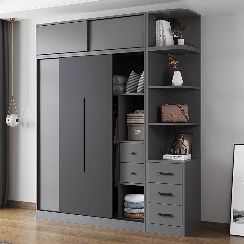 双开门一体式出租屋储物柜衣柜卧室简易实木小型现代简约灰色耐用
