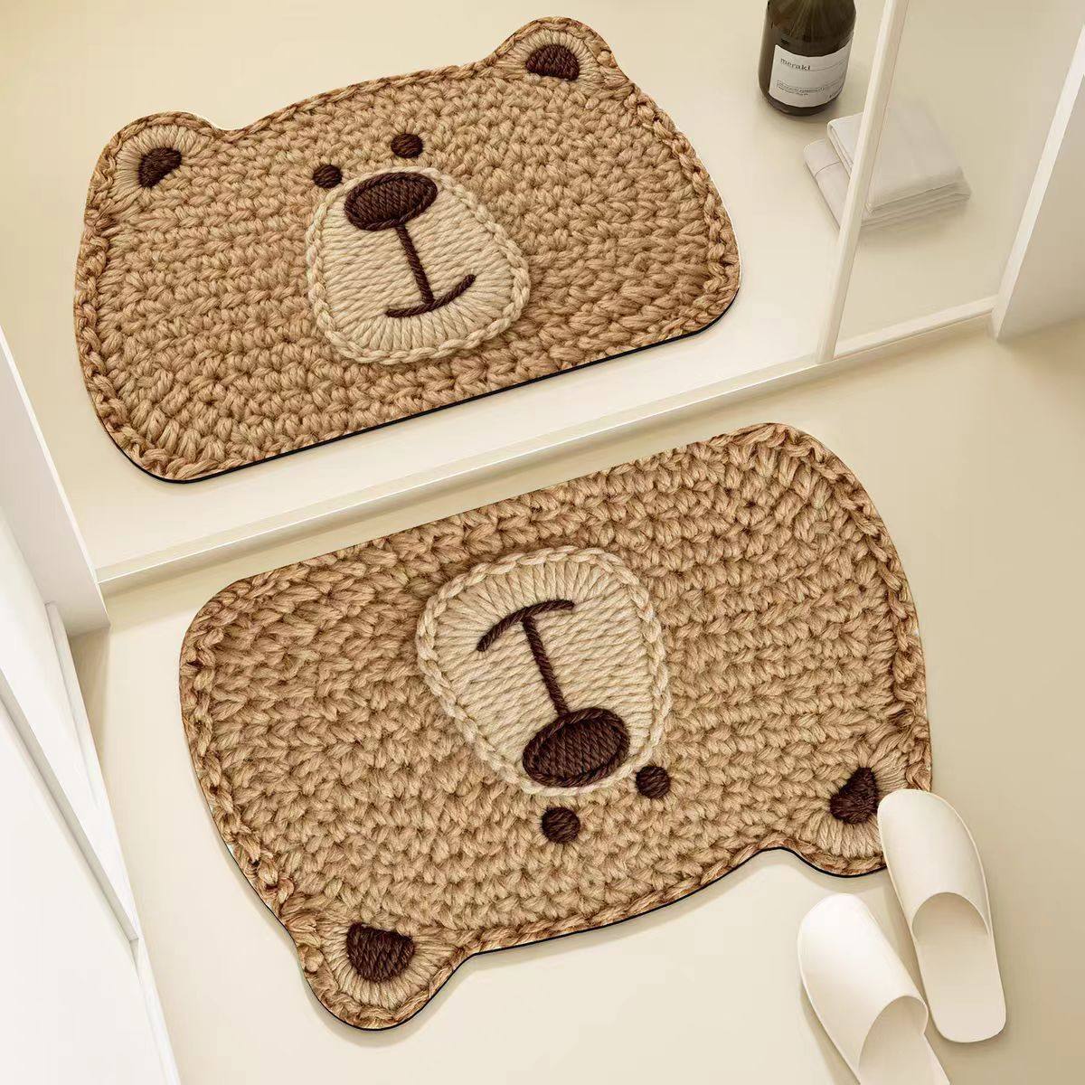 卡通小熊浴室地垫防滑垫厕所门口地毯仿编织硅藻泥卫生间吸水脚垫