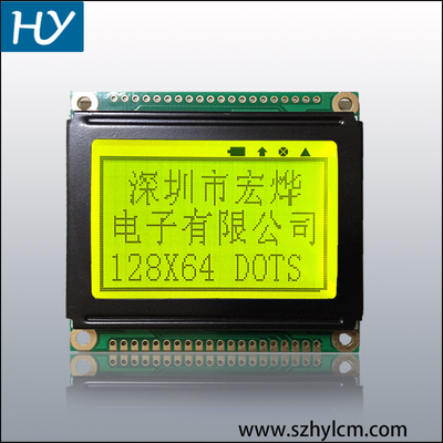 HY12864I-6小显示屏 液晶模块 KS0108控制 高清显示3.3V黄底黑字