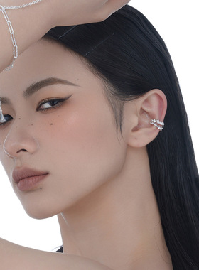 earsS925纯银镂空雨滴纹理耳夹女小众设计师耳骨夹无耳洞款耳饰品