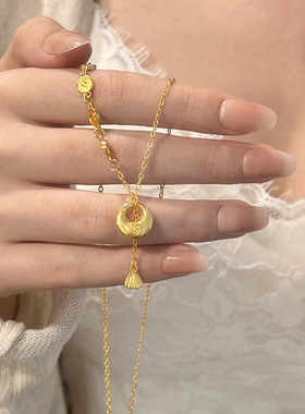 新中式平安喜乐项链女轻奢设计小胖福吊坠气质流苏百搭锁骨链潮