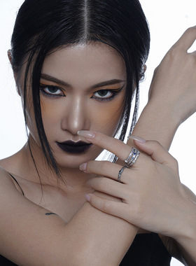 ears韩版小众个性S925纯银戒指纹理微镶锆石指环女ins风食指戒饰