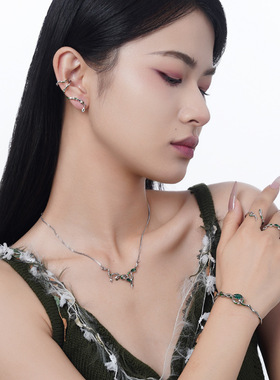 ears韩版小众设计师款S925纯银竹节蛇戒指女开口甜酷风彩蛇指环