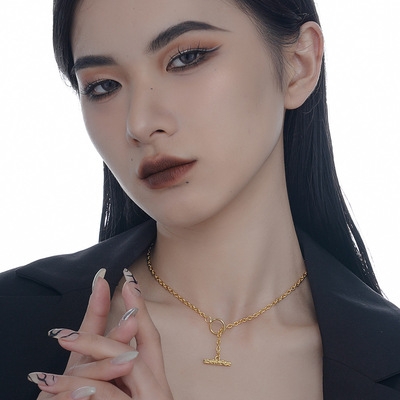 ears原创纹理设计项链女OT扣可调节锁骨链小众重工S925银颈链首饰