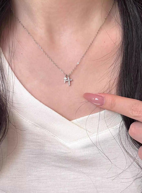 双十字架项链ins美式满钻轻奢小众高级感设计吊坠配饰锁骨链女士