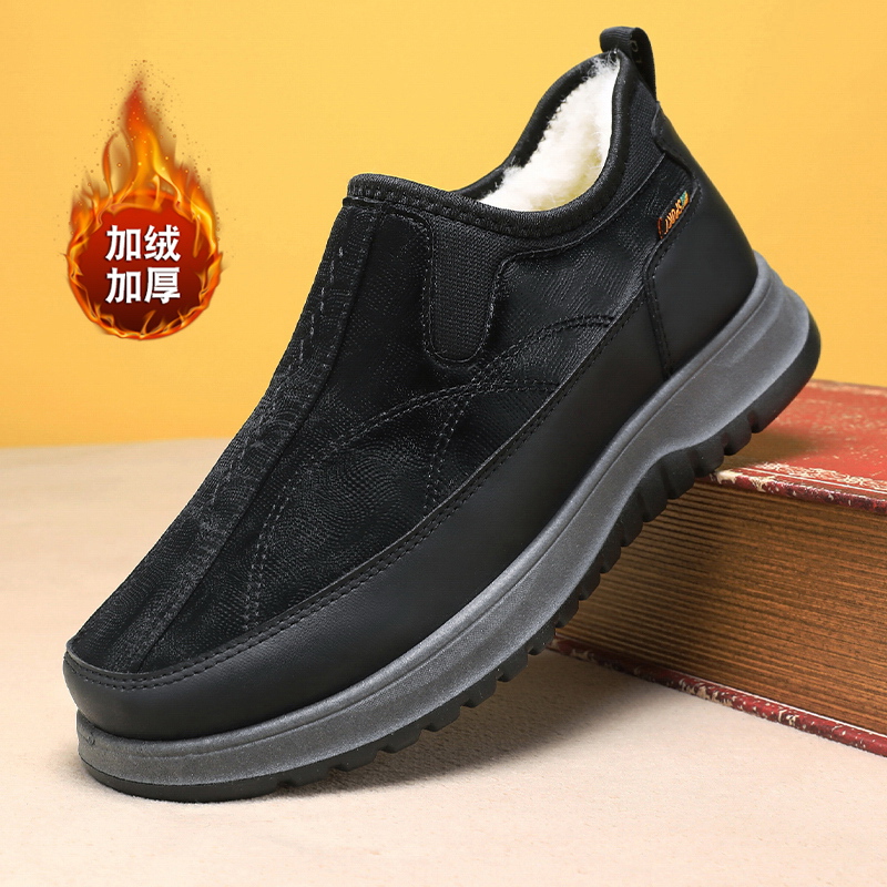 冬季新款老北京布鞋棉鞋防水防滑一脚蹬爸爸鞋棉鞋加绒加厚绵羊毛