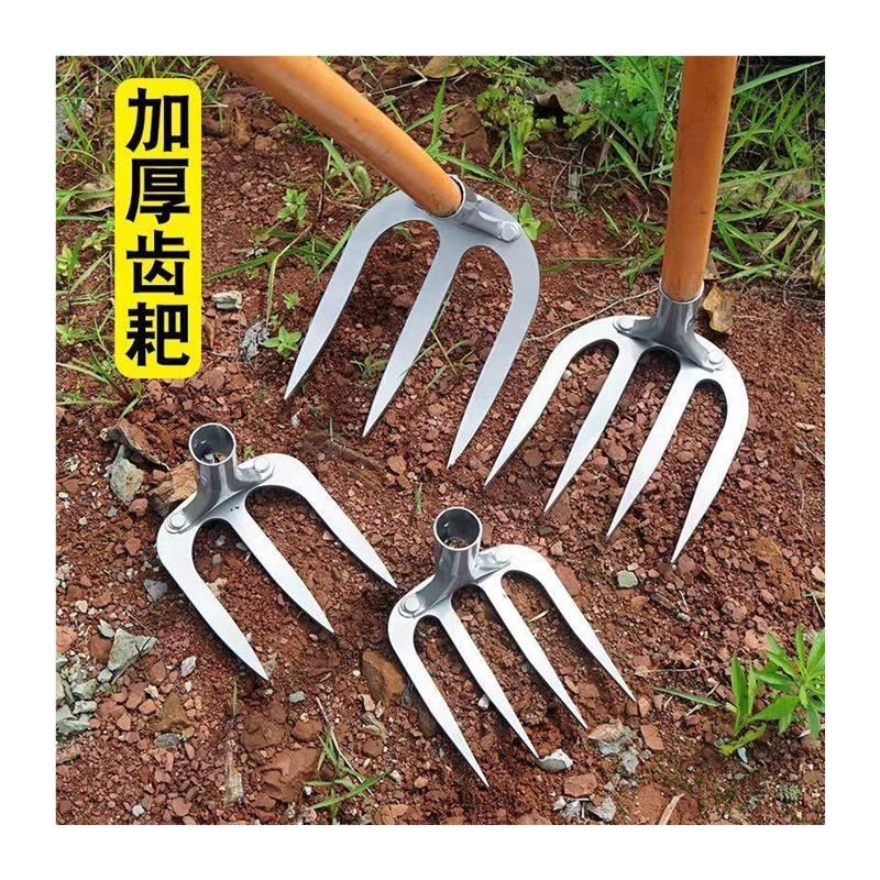 热销特厚农用钉耙锰钢耙子挖田挖泥巴四齿铁耙翻土U松土多齿耙全