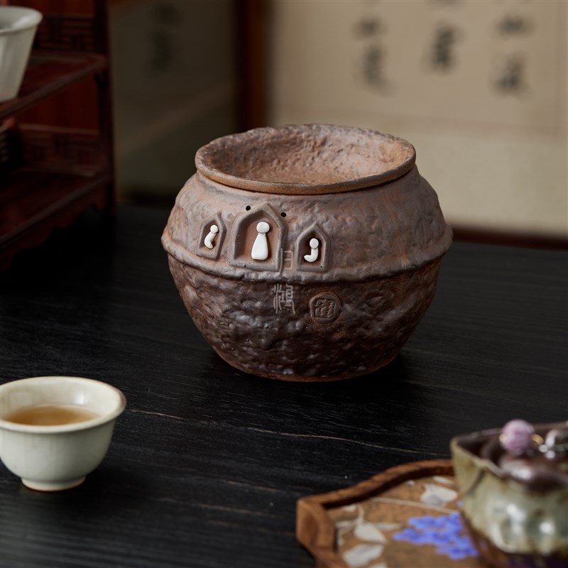热销归鸿 粗陶干泡建水茶具配件茶渣筒小茶缸Q茶盂带盖茶水过滤分