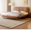 复古包豪斯布艺床1米8双人流影床中古风实木软包床羊羔绒主卧婚床