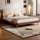 中古风包豪斯实木床1米8双人布艺床复古新款 白蜡木流影软包主卧床