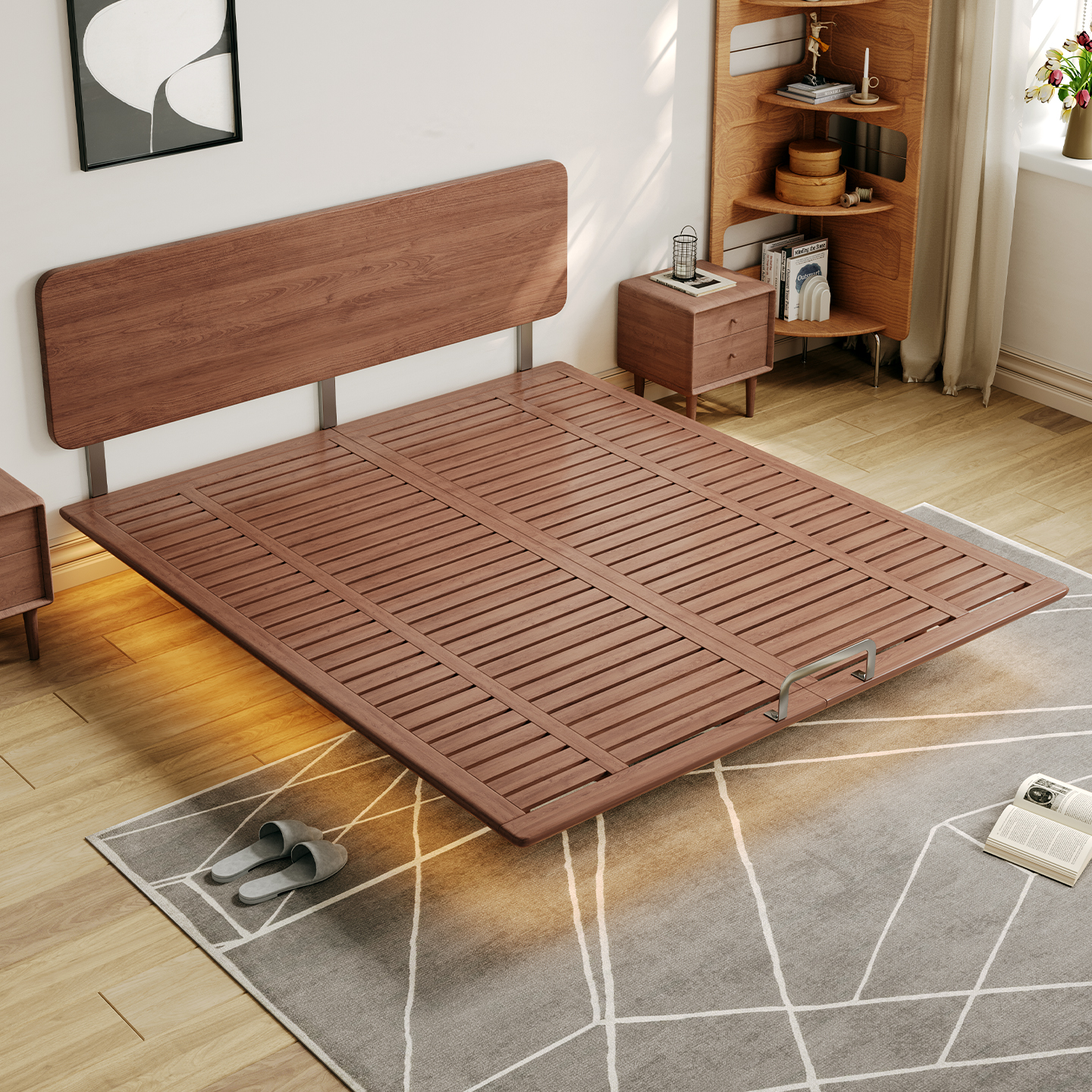 胡桃木床床头可调节尺寸可定制